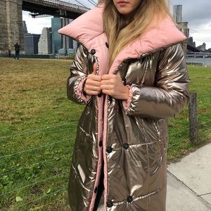 Super Warm Reversible 💕 Pink Gold Bronze Puffer Coat Jacket